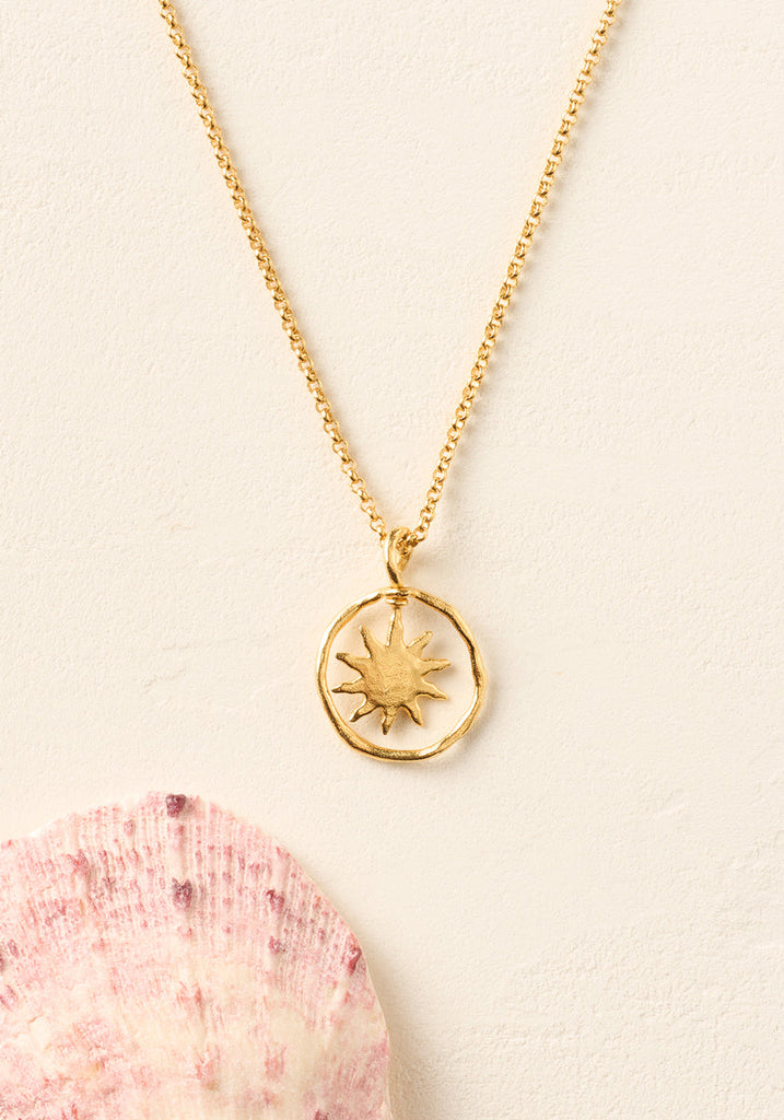 Agapée Calida Necklace, 18K gold plated sun pendant on a fine chain