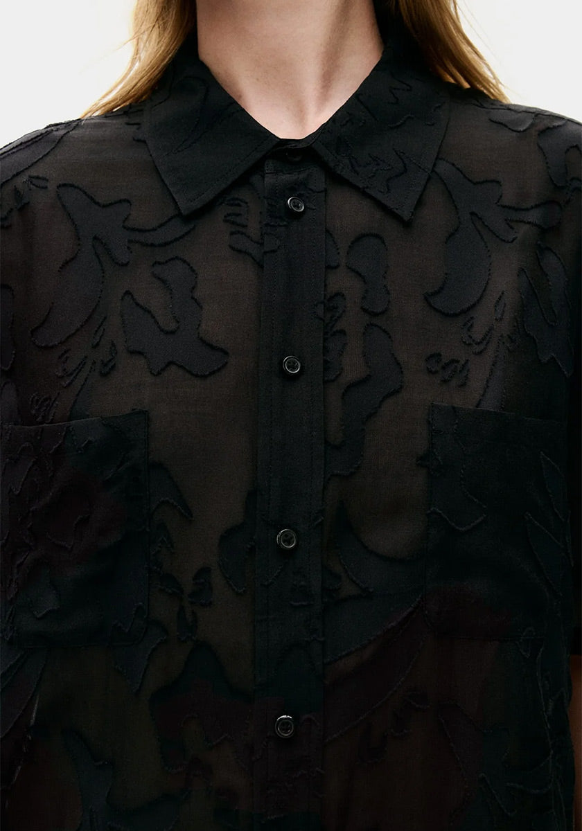 Clip Silk Short Sleeve Boyfriend Shirt Black