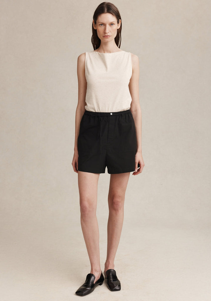 Marle Diya Short in Black worn on model, full length front view