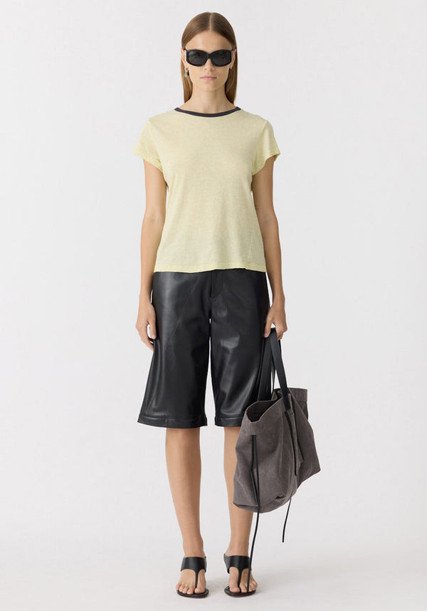 Bassike Baby T-Shirt in Yellow Marl/Navy worn on model, full length front view