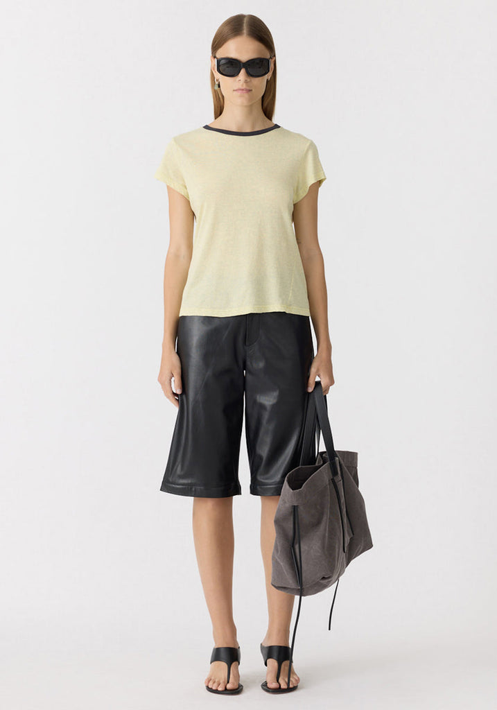 Bassike Baby T-Shirt in Yellow Marl/Navy worn on model, full length front view