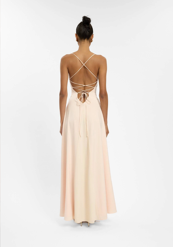 Frill Backless Maxi Dress - Blush Satin Alterior Motif Frill Backless Maxi Dress - Blush Satin Alterior Motif