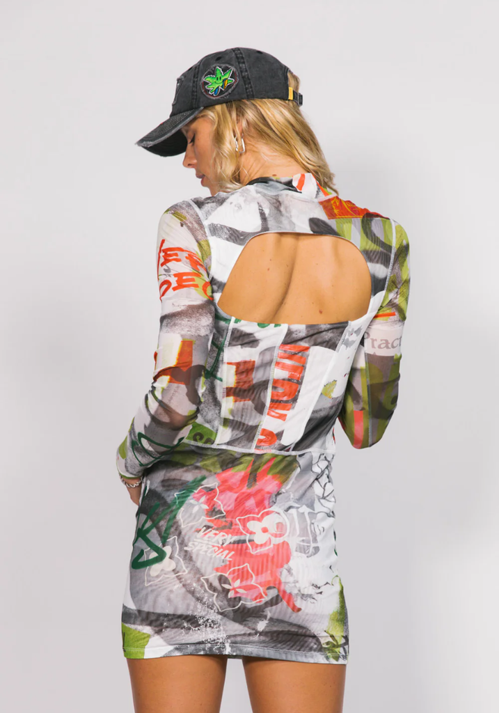 Graffiti Spliced Mini Dress– Alterior Motif