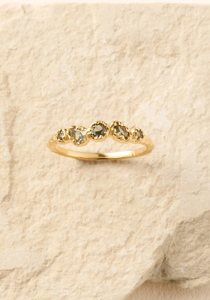 Agapée Koré Celadon Ring, 18K gold plated sterling silver cluster ring with five blue-green stones