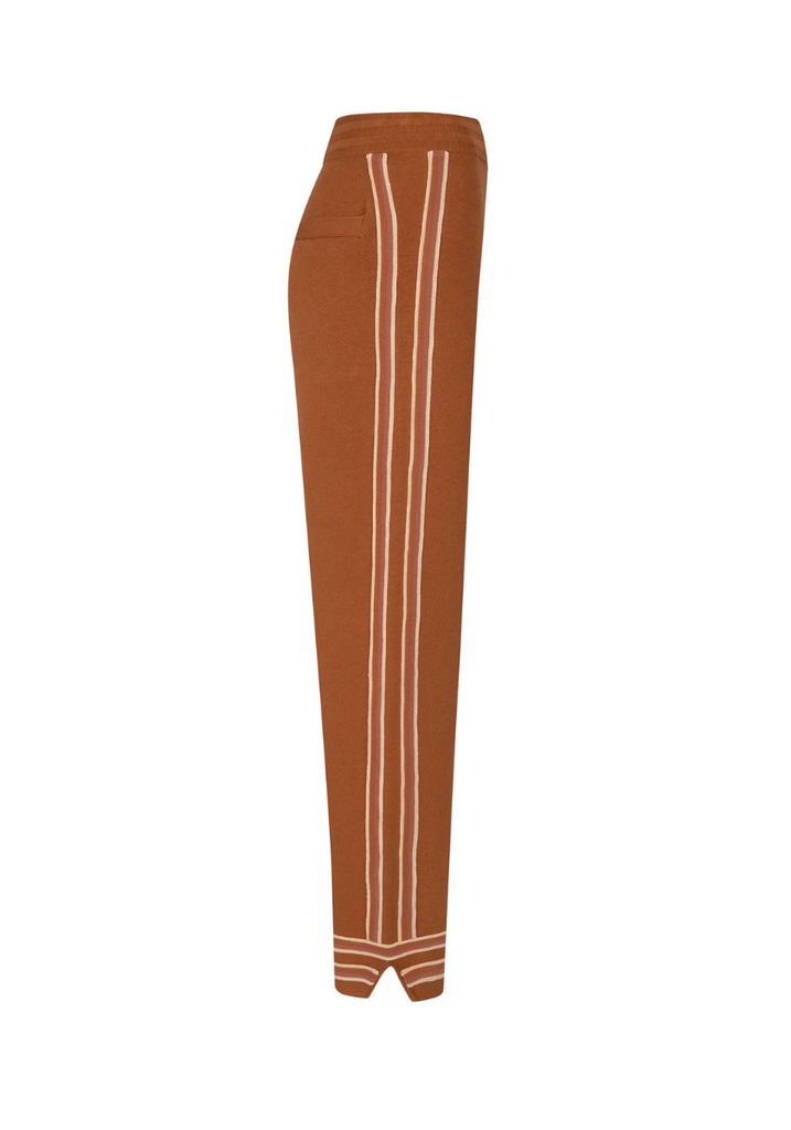 Brown leggings with white stripes on a white background