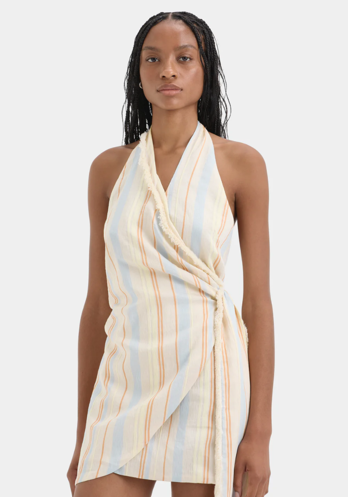 stripe viscose-linen mini dress Staud Laura Seaport Stripe Linen Mini Dress