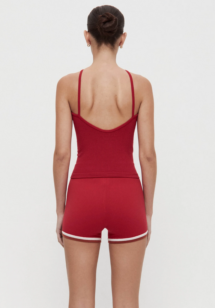 Red tank top and shorts set on a plain background - Stripe edge bike shorts