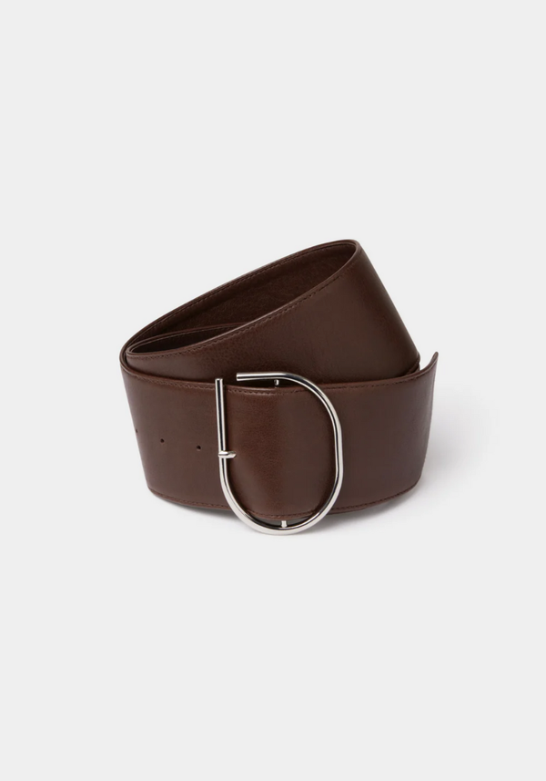 Brown belt with silver buckle on a white background
