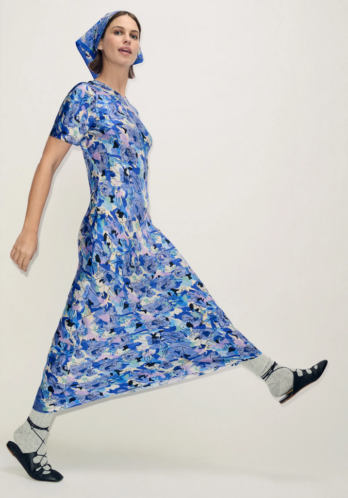 Short Sleeve Bias Dress - Cornflower Floral Alterior Motif Short Sleeve Bias Dress - Cornflower Floral Alterior Motif