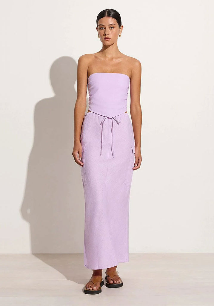 Pink Handkerchief top with cargo skirt and summer sandals
